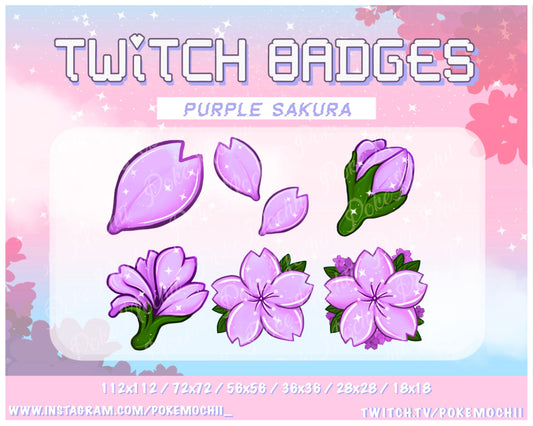 Purple Sakura Sub Badges for Twitch, YouTube, Discord